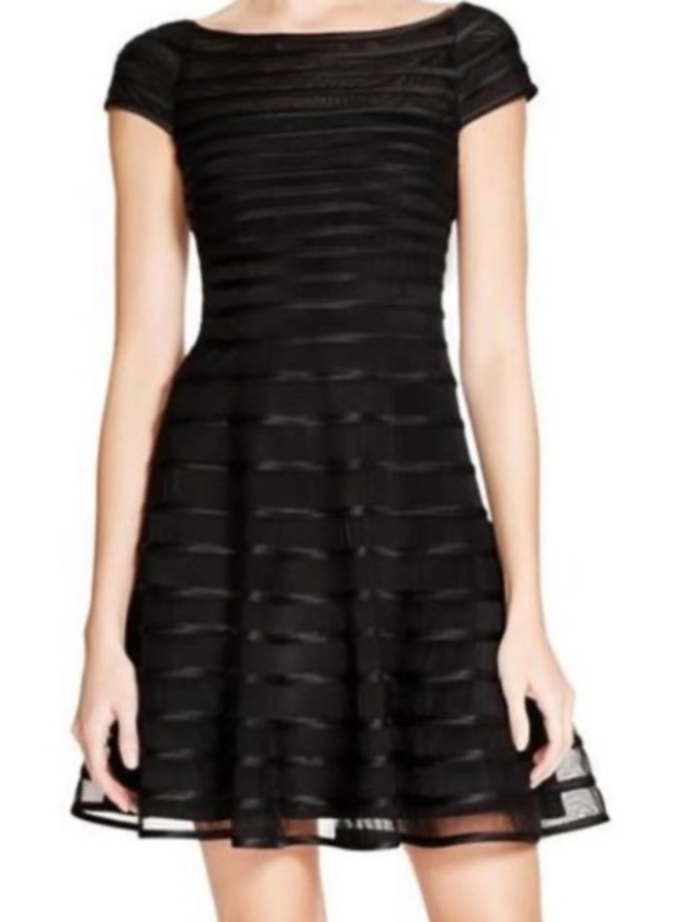 Very G Black Cap-Sleeve Fit & Flare Dress